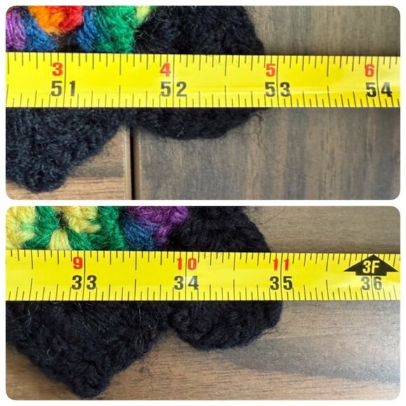 Vintage Black Rainbow Granny Square Afghan Throw 53" X 35" Handmade Crochet - Picture 9 of 10